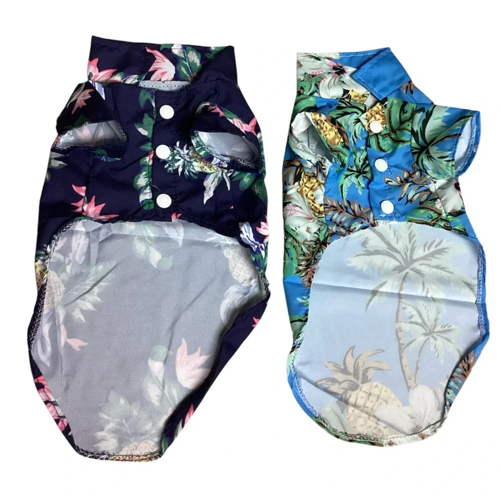 Tropical Floral Cat Shirt - Blue and Black
